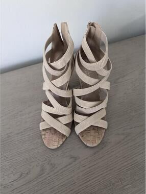 Nicole Miller Melie Nude Strappy High Heels with Zipper Women's Size 9